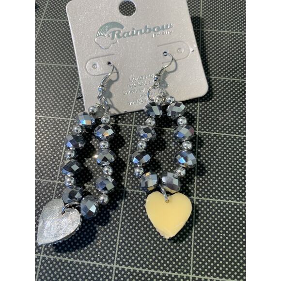 Earrings Heart And Sparkle Silver Color Themed 4 Pair Lot Pierced Dangler FLAW - Picture 12 of 12